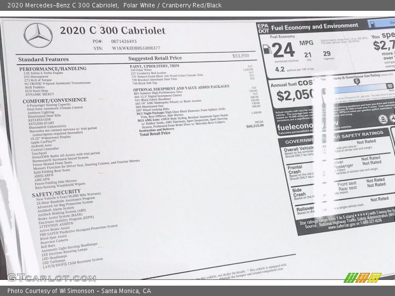  2020 C 300 Cabriolet Window Sticker