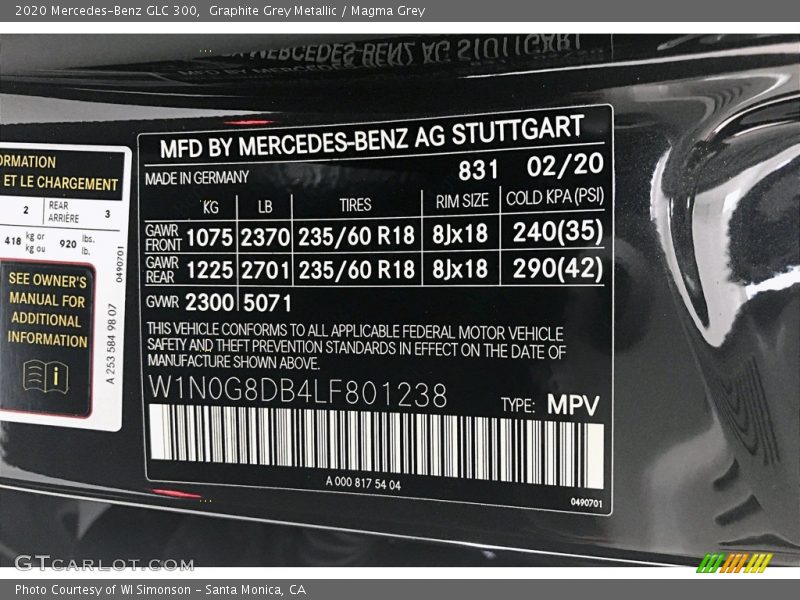 Graphite Grey Metallic / Magma Grey 2020 Mercedes-Benz GLC 300