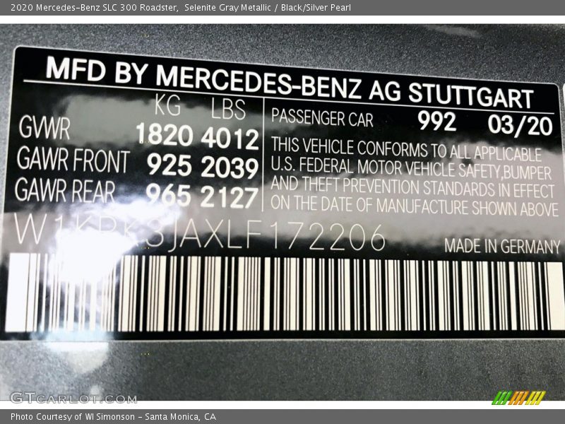 Selenite Gray Metallic / Black/Silver Pearl 2020 Mercedes-Benz SLC 300 Roadster