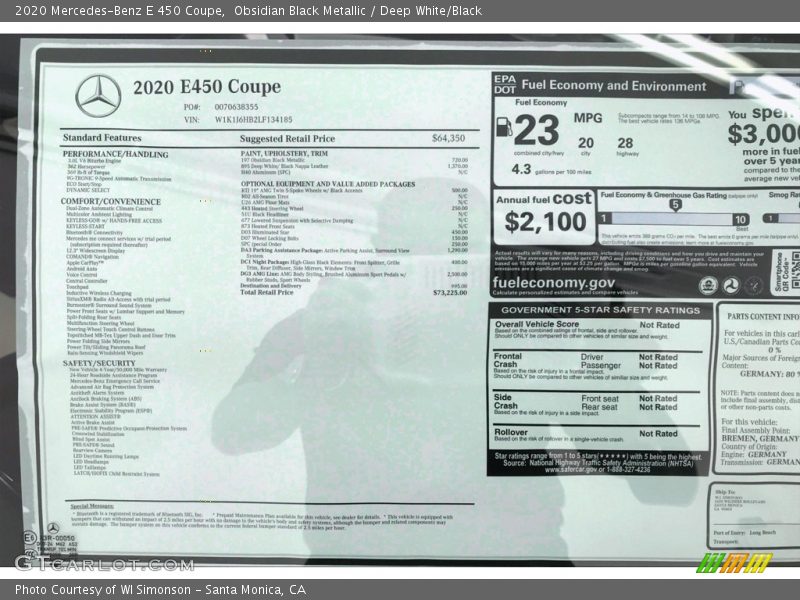 Obsidian Black Metallic / Deep White/Black 2020 Mercedes-Benz E 450 Coupe