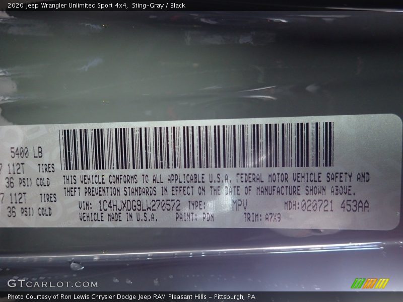 Sting-Gray / Black 2020 Jeep Wrangler Unlimited Sport 4x4