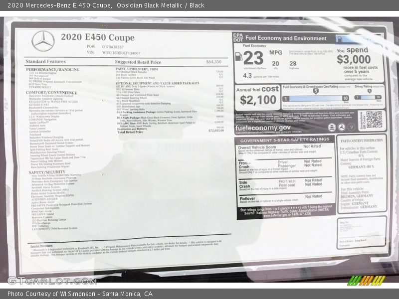 Obsidian Black Metallic / Black 2020 Mercedes-Benz E 450 Coupe