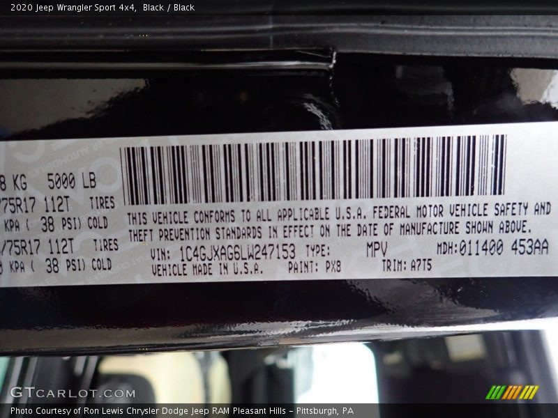Black / Black 2020 Jeep Wrangler Sport 4x4