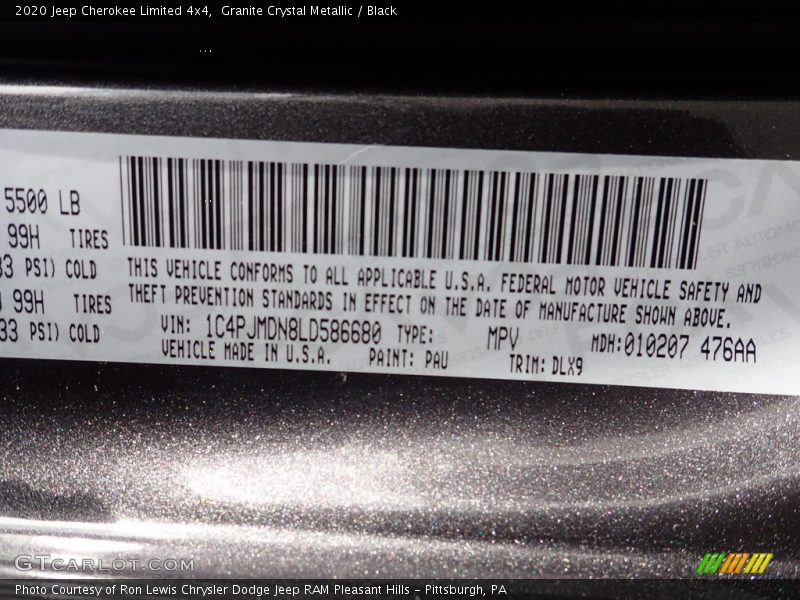 Granite Crystal Metallic / Black 2020 Jeep Cherokee Limited 4x4