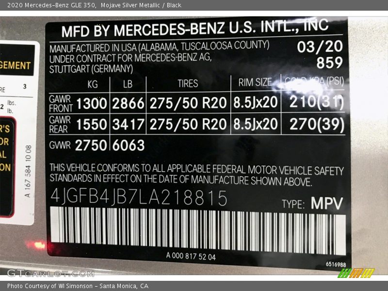 Mojave Silver Metallic / Black 2020 Mercedes-Benz GLE 350