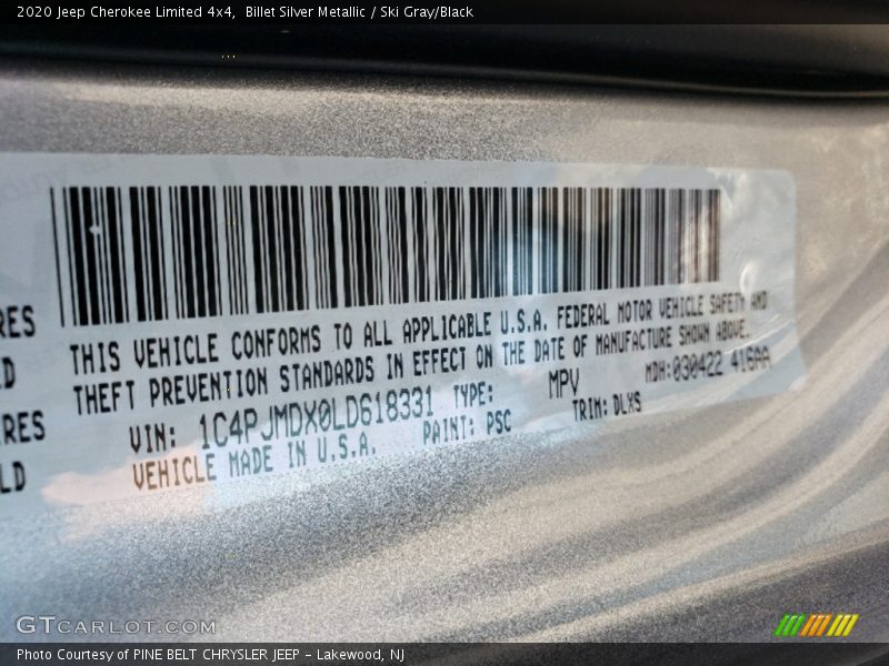 Billet Silver Metallic / Ski Gray/Black 2020 Jeep Cherokee Limited 4x4