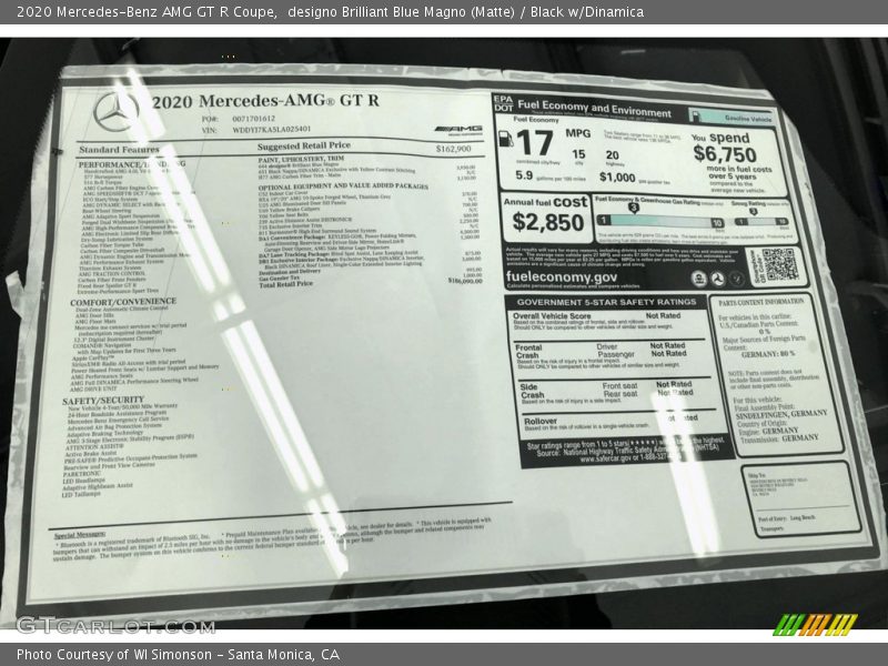  2020 AMG GT R Coupe Window Sticker