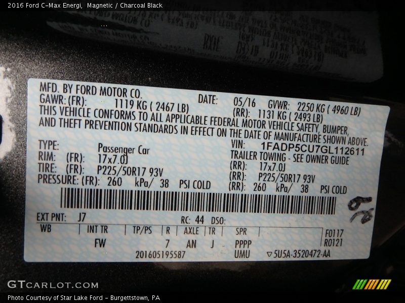 2016 C-Max Energi Magnetic Color Code J7