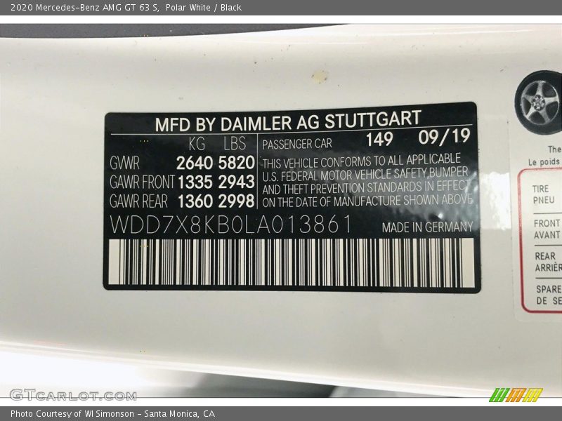 2020 AMG GT 63 S Polar White Color Code 149