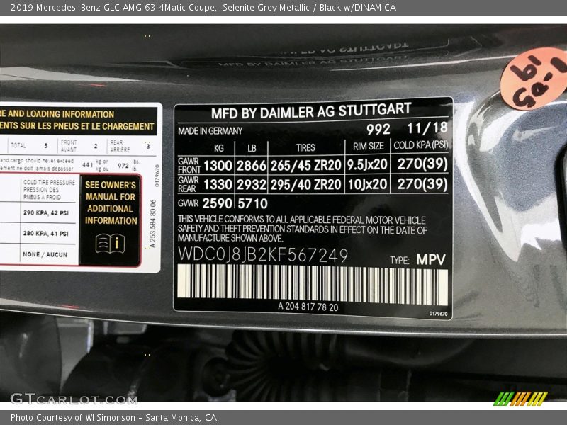 Selenite Grey Metallic / Black w/DINAMICA 2019 Mercedes-Benz GLC AMG 63 4Matic Coupe