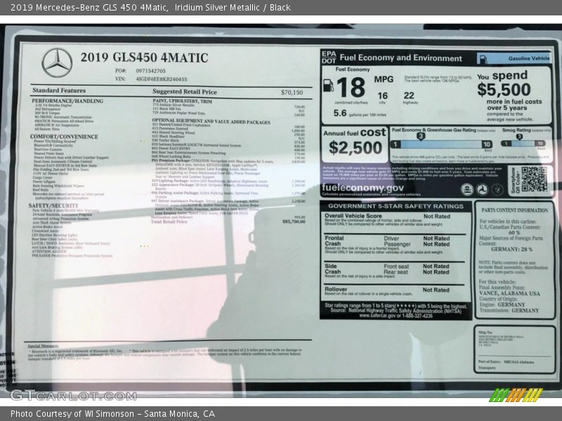 Iridium Silver Metallic / Black 2019 Mercedes-Benz GLS 450 4Matic