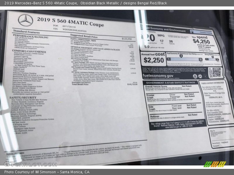 Obsidian Black Metallic / designo Bengal Red/Black 2019 Mercedes-Benz S 560 4Matic Coupe