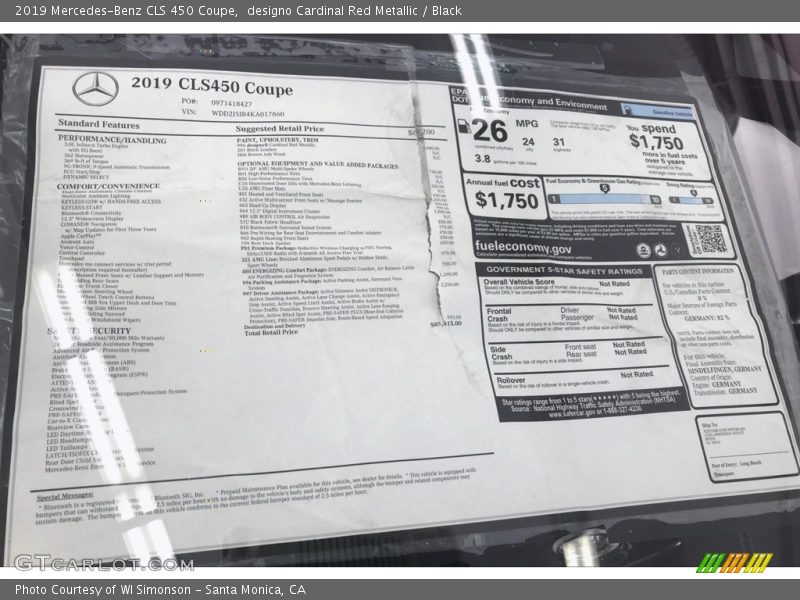 designo Cardinal Red Metallic / Black 2019 Mercedes-Benz CLS 450 Coupe