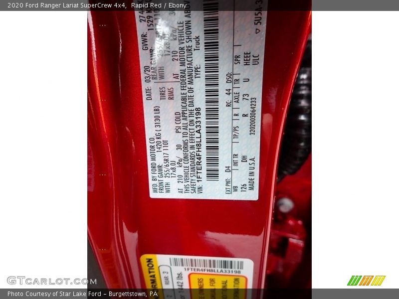 Rapid Red / Ebony 2020 Ford Ranger Lariat SuperCrew 4x4