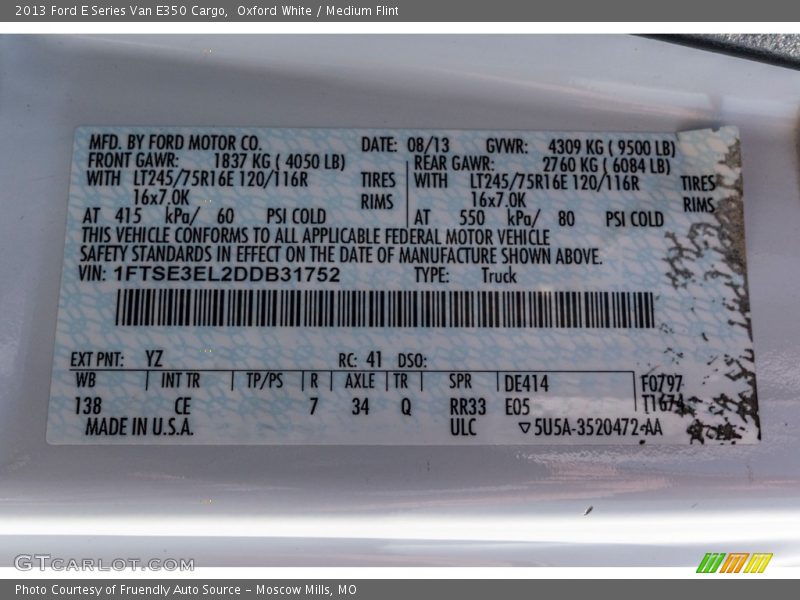 Oxford White / Medium Flint 2013 Ford E Series Van E350 Cargo