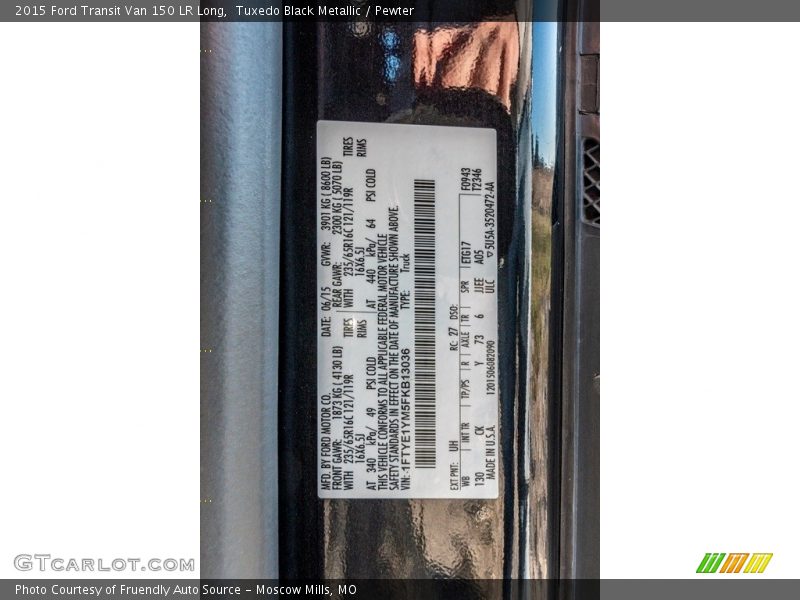 2015 Transit Van 150 LR Long Tuxedo Black Metallic Color Code UH