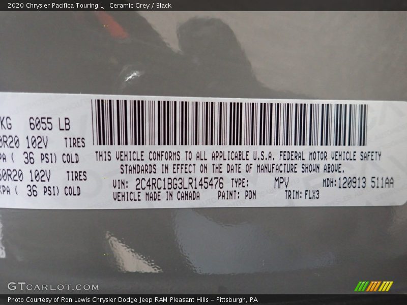 Ceramic Grey / Black 2020 Chrysler Pacifica Touring L