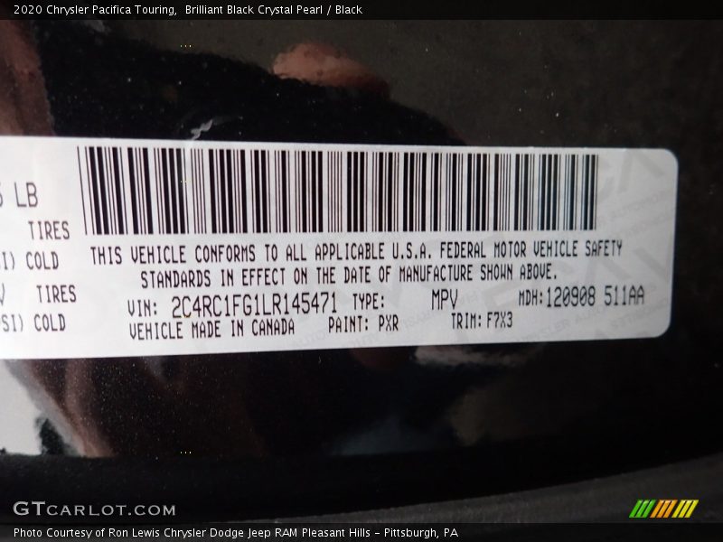 Brilliant Black Crystal Pearl / Black 2020 Chrysler Pacifica Touring