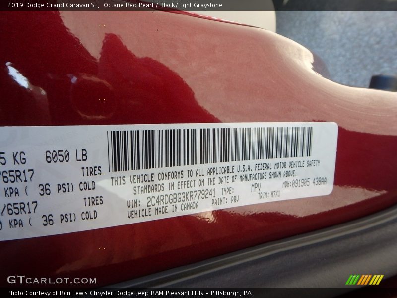 Octane Red Pearl / Black/Light Graystone 2019 Dodge Grand Caravan SE