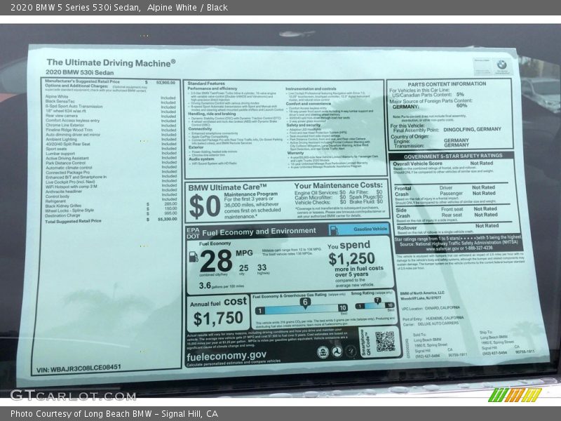 Alpine White / Black 2020 BMW 5 Series 530i Sedan
