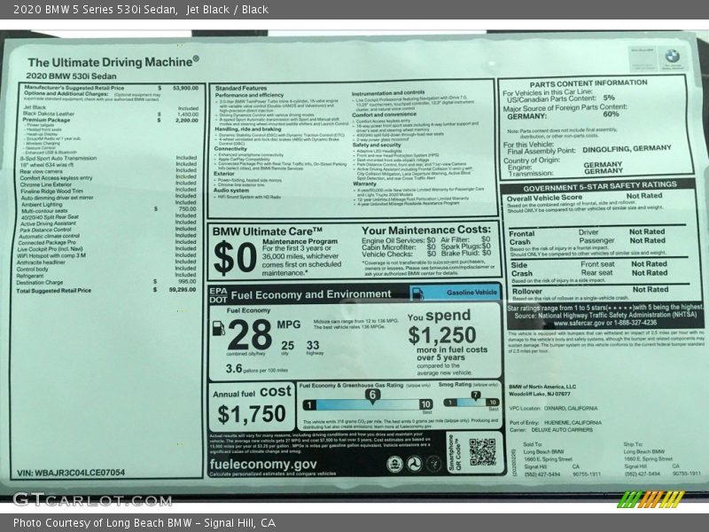 Jet Black / Black 2020 BMW 5 Series 530i Sedan