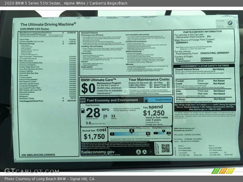 Alpine White / Canberra Beige/Black 2020 BMW 5 Series 530i Sedan