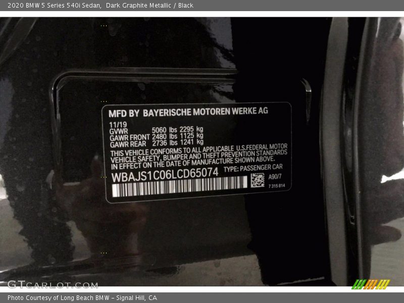 Dark Graphite Metallic / Black 2020 BMW 5 Series 540i Sedan