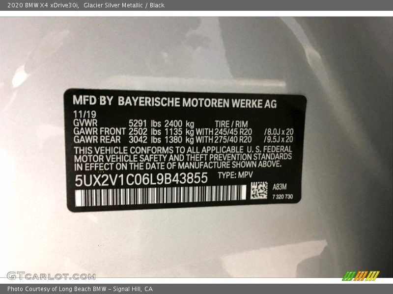 Glacier Silver Metallic / Black 2020 BMW X4 xDrive30i