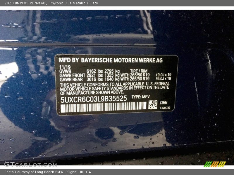 Phytonic Blue Metallic / Black 2020 BMW X5 xDrive40i