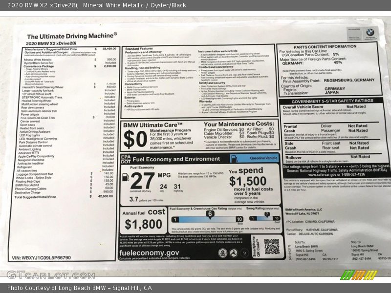 Mineral White Metallic / Oyster/Black 2020 BMW X2 xDrive28i