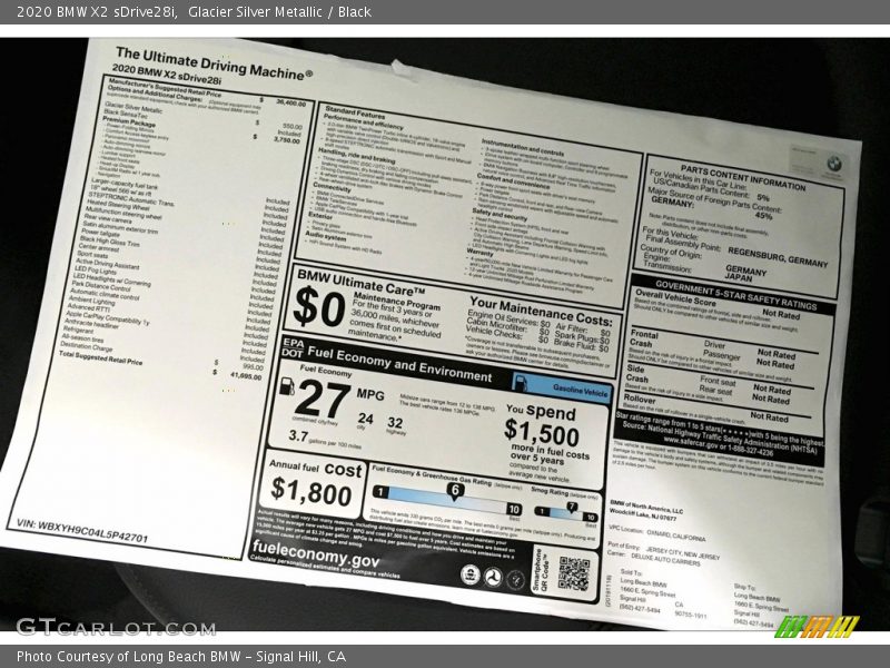  2020 X2 sDrive28i Window Sticker