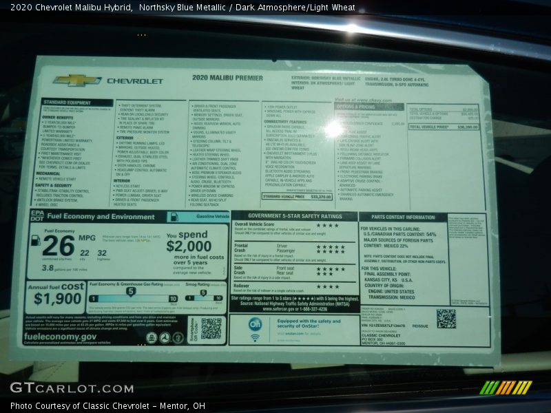  2020 Malibu Hybrid Window Sticker