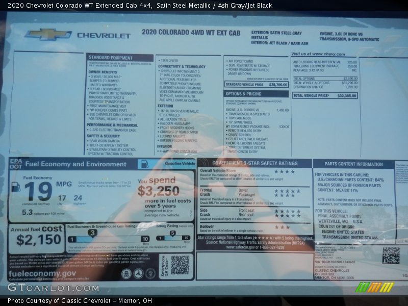 Satin Steel Metallic / Ash Gray/Jet Black 2020 Chevrolet Colorado WT Extended Cab 4x4