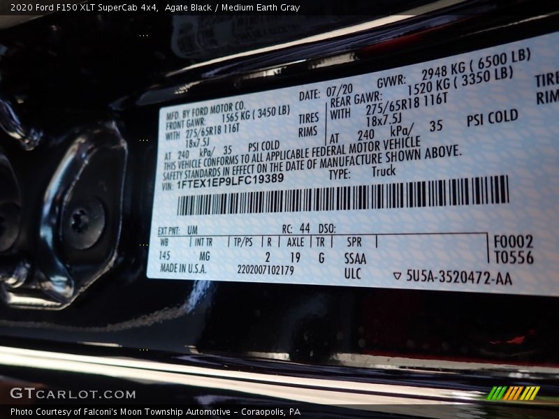 Agate Black / Medium Earth Gray 2020 Ford F150 XLT SuperCab 4x4