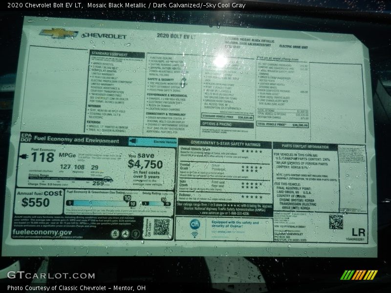  2020 Bolt EV LT Window Sticker