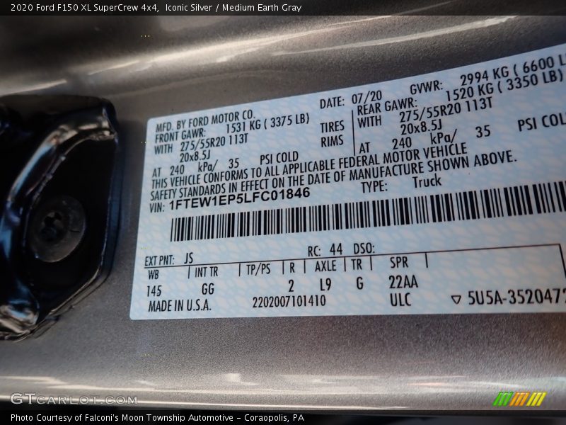 Iconic Silver / Medium Earth Gray 2020 Ford F150 XL SuperCrew 4x4