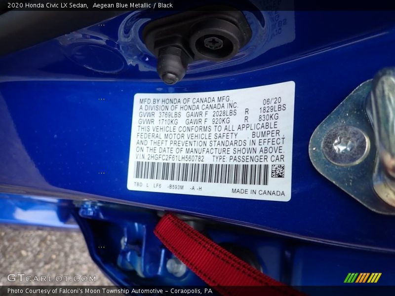 Aegean Blue Metallic / Black 2020 Honda Civic LX Sedan