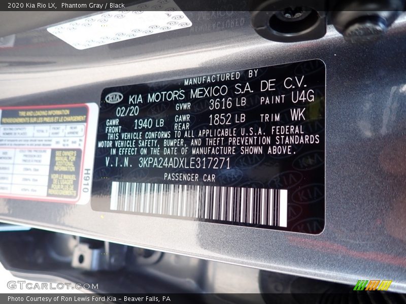 Phantom Gray / Black 2020 Kia Rio LX