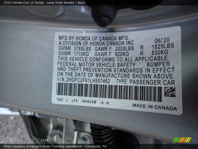 Lunar Silver Metallic / Black 2020 Honda Civic LX Sedan