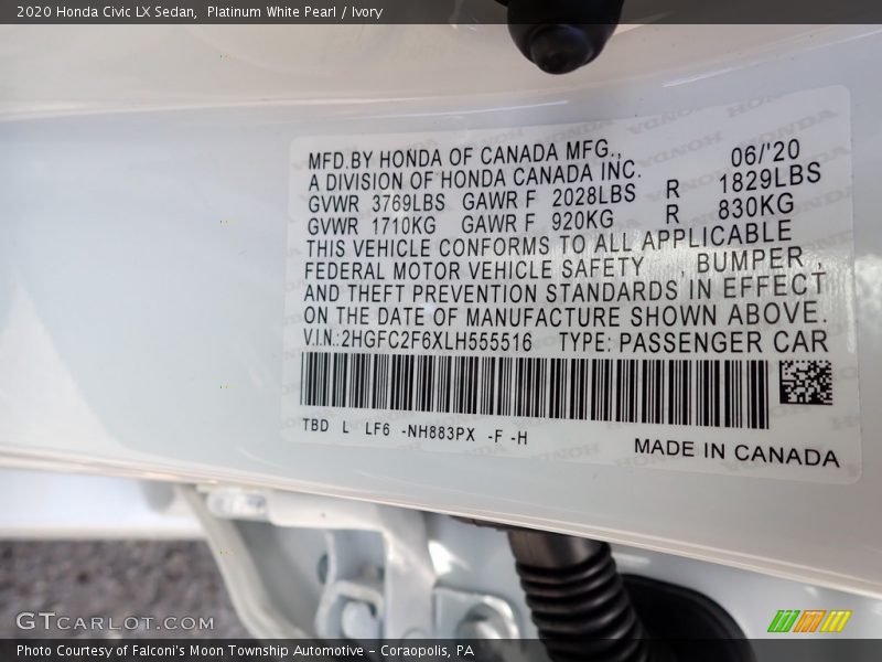 Platinum White Pearl / Ivory 2020 Honda Civic LX Sedan