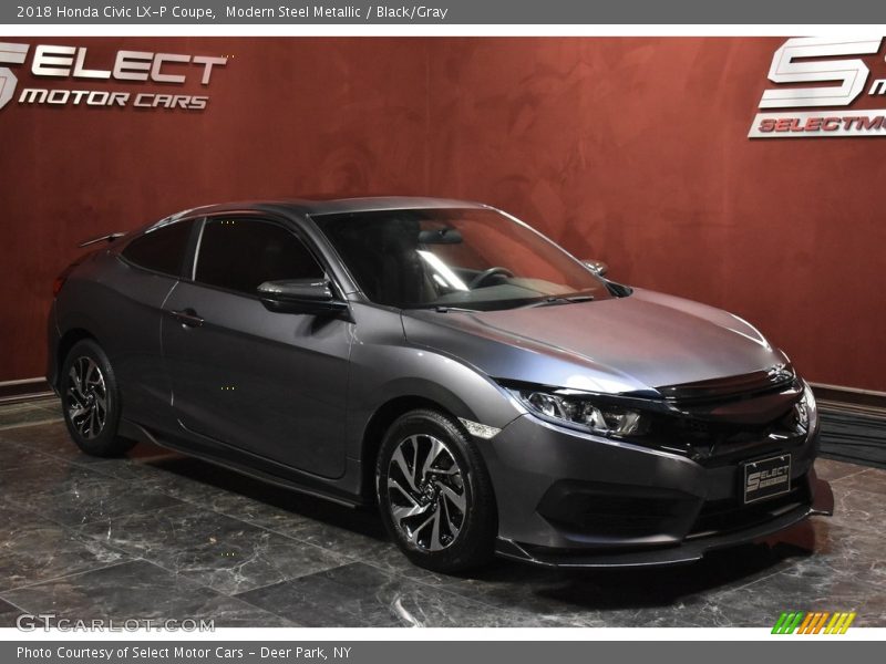 Modern Steel Metallic / Black/Gray 2018 Honda Civic LX-P Coupe