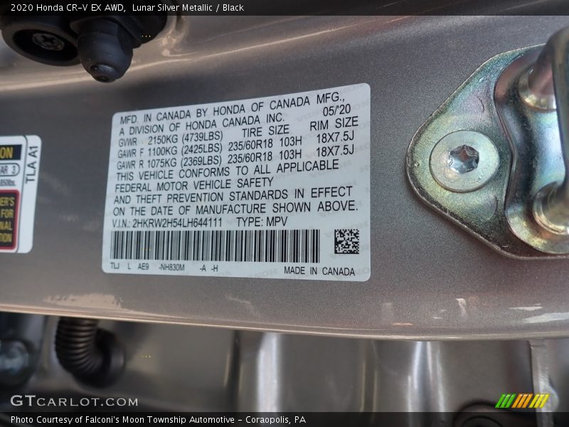 Lunar Silver Metallic / Black 2020 Honda CR-V EX AWD