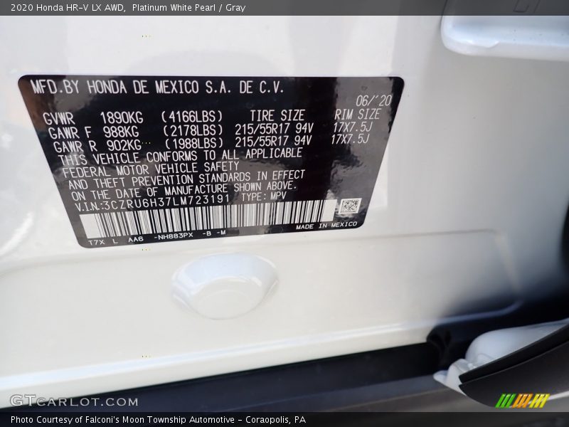 Platinum White Pearl / Gray 2020 Honda HR-V LX AWD