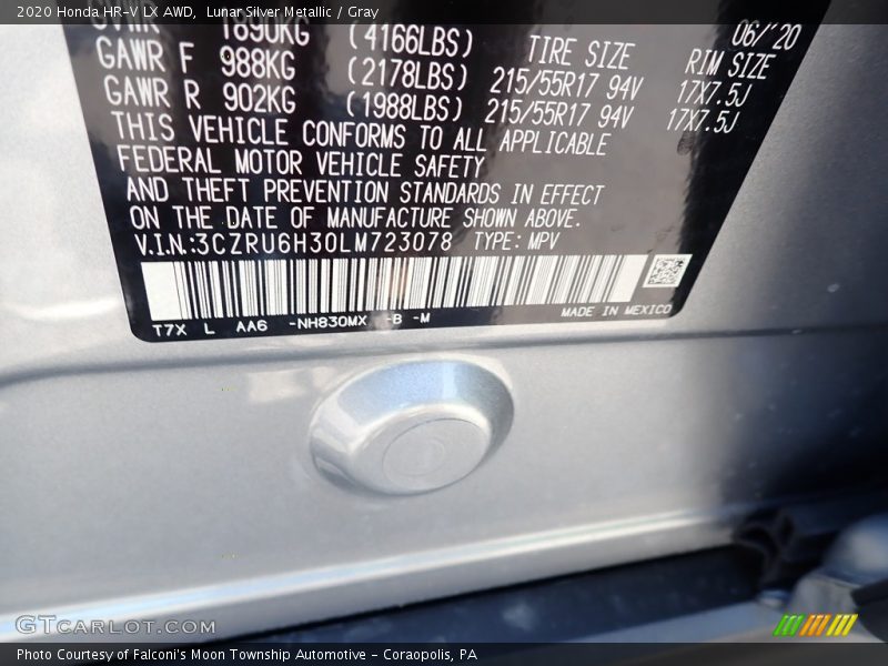 Lunar Silver Metallic / Gray 2020 Honda HR-V LX AWD