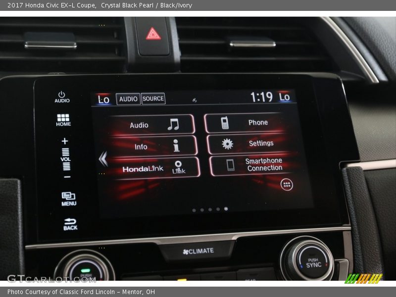 Crystal Black Pearl / Black/Ivory 2017 Honda Civic EX-L Coupe