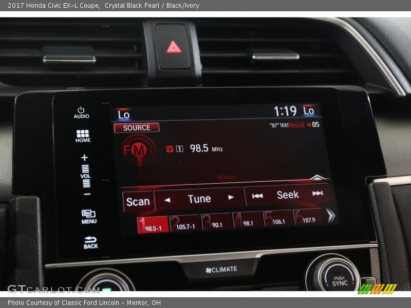 Crystal Black Pearl / Black/Ivory 2017 Honda Civic EX-L Coupe