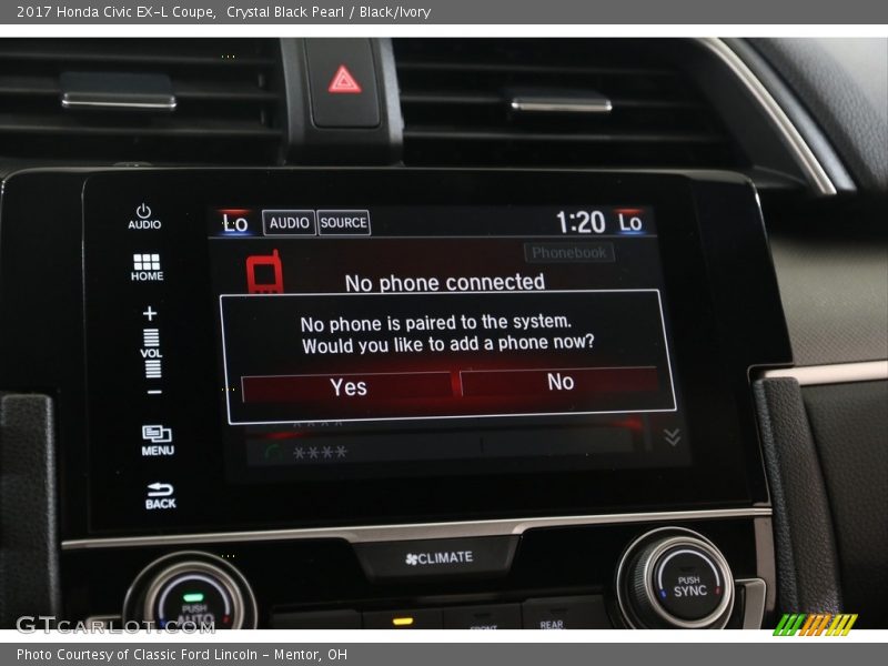 Crystal Black Pearl / Black/Ivory 2017 Honda Civic EX-L Coupe