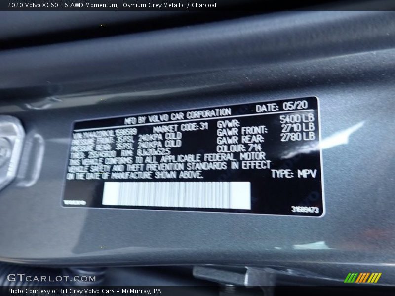 Osmium Grey Metallic / Charcoal 2020 Volvo XC60 T6 AWD Momentum