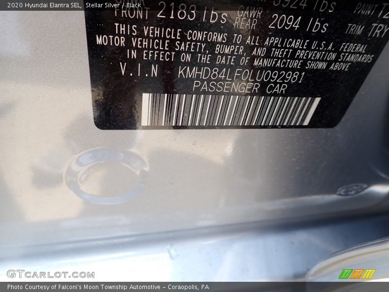 Stellar Silver / Black 2020 Hyundai Elantra SEL