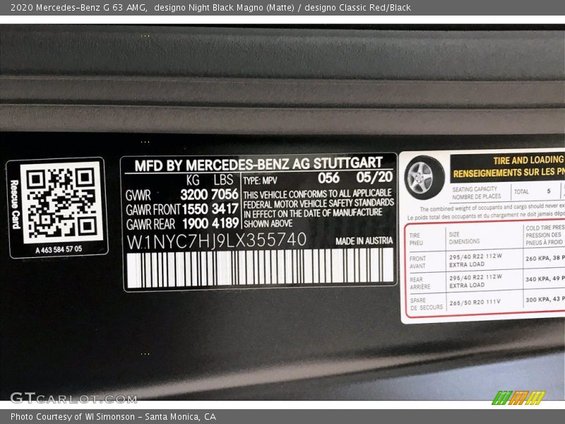 designo Night Black Magno (Matte) / designo Classic Red/Black 2020 Mercedes-Benz G 63 AMG